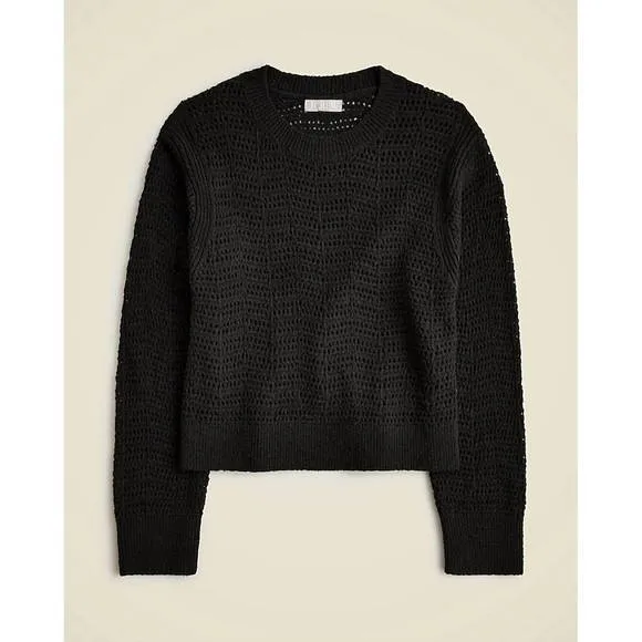 NEW J.CREW women's pointelle crewneck sweater in black