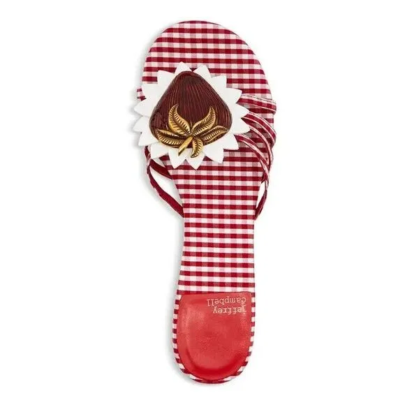 New Jeffrey Campbell Womens Abeegail Gingham Strawberry Slide Sandals Sz 10