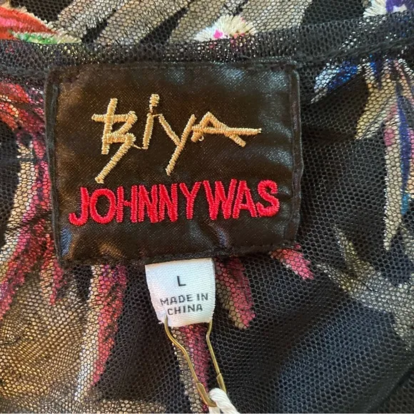NEW Johnny Was Meol Mazzy A-line Dress Mesh Bird Embroidery Black (Slip) Size L