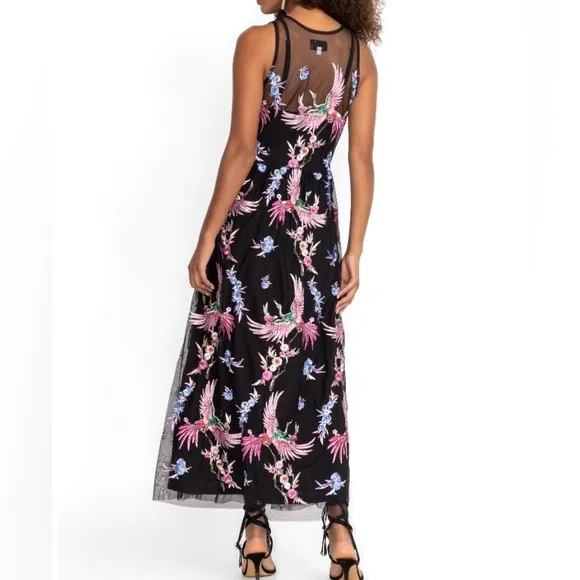 NEW Johnny Was Meol Mazzy A-line Dress Mesh Bird Embroidery Black (Slip) Size XL