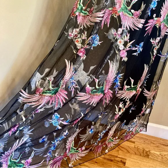 NEW Johnny Was Meol Mazzy A-line Dress Mesh Bird Embroidery Black (Slip) Size XL