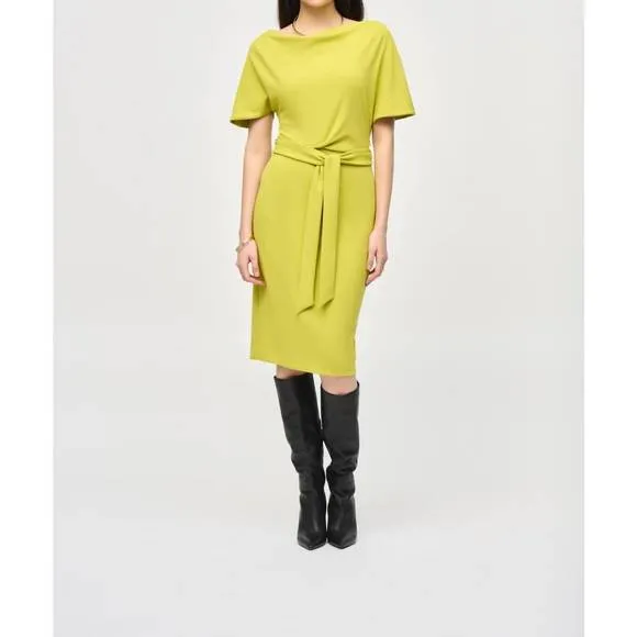NEW JOSEPH RIBKOFF belted boat neck sheath dress in wasabi