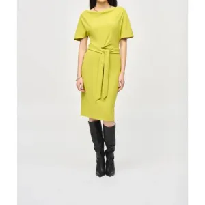 NEW JOSEPH RIBKOFF belted boat neck sheath dress in wasabi
