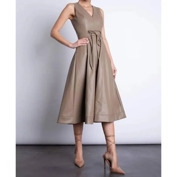 NEW KARINA GRIMALDI honoria vegan leather dress in shitake