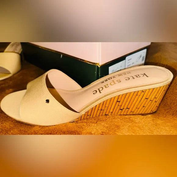 NEW KATE SPADE Meena Canvas Embellished Slide Sandals