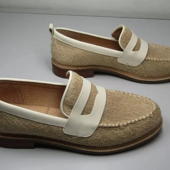 NEW KELSI DAGGER Womens Lens Penny Loafers Jute Almond Toe Flat Slip-On Size 7.5