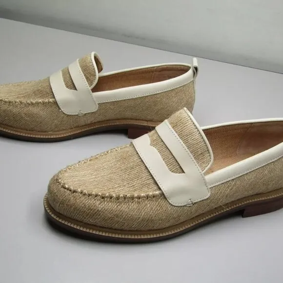 NEW KELSI DAGGER Womens Lens Penny Loafers Jute Almond Toe Flat Slip-On Size 7.5