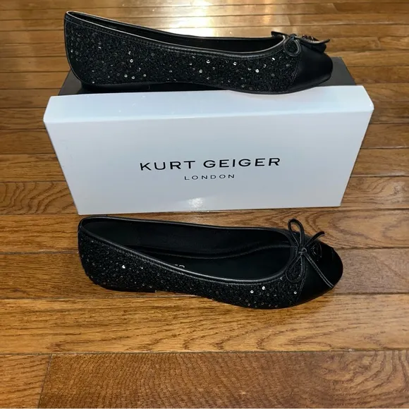 NEW Kurt Geiger London Brixton Ballerina Flats Black Sequins Women’s Size 8