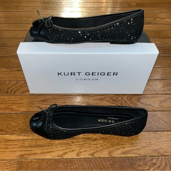 NEW Kurt Geiger London Brixton Ballerina Flats Black Sequins Women’s Size 8