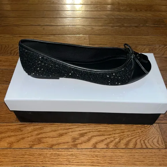 NEW Kurt Geiger London Brixton Ballerina Flats Black Sequins Women’s Size 8