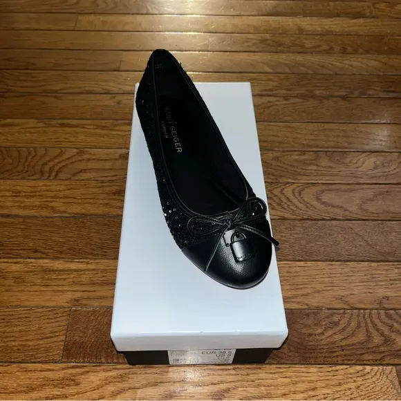 NEW Kurt Geiger London Brixton Ballerina Flats Black Sequins Women’s Size 8