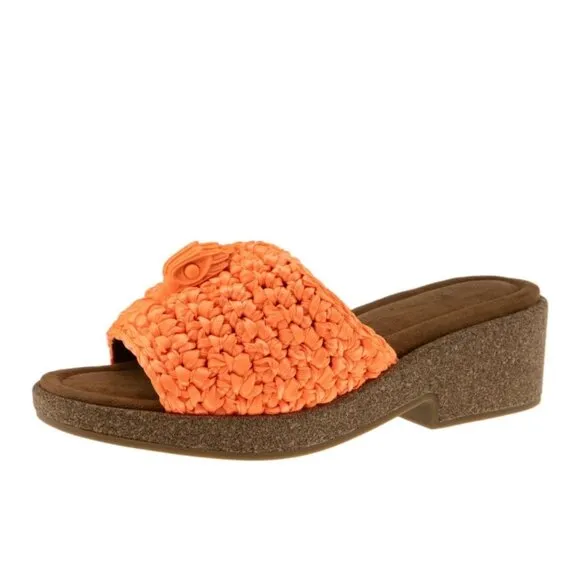 NEW Kurt Geiger London Eagle Crochet Cork Slide Sandals in Orange
