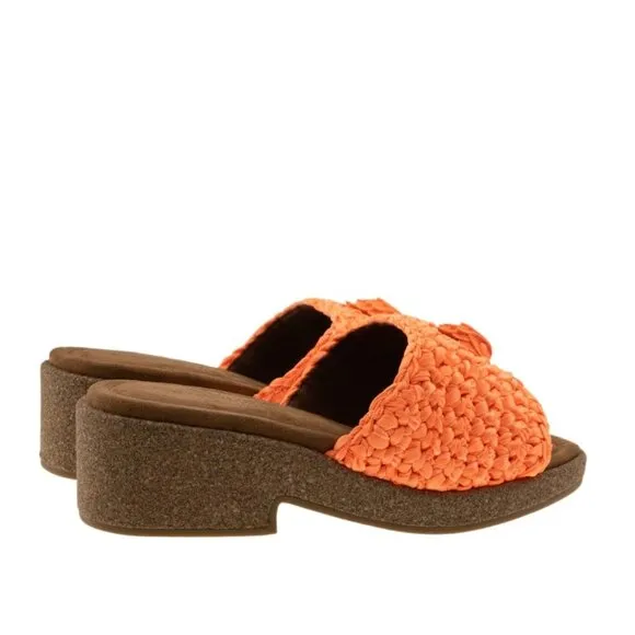 NEW Kurt Geiger London Eagle Crochet Cork Slide Sandals in Orange