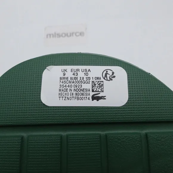NEW Lacoste Serve Slide 2.0 Slide Sandal 745CMA0005GG2 Green
