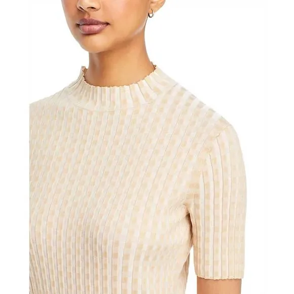 NEW LAFAYETTE 148 gingham matte crepe short sleeve sweater in plume