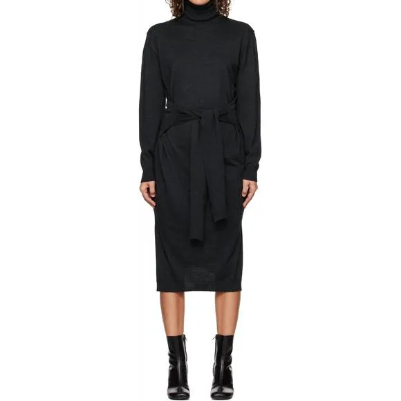 NEW LEMAIRE trompe l'oeil midi dress in anthracite