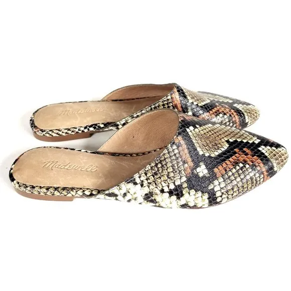NEW Madewell Remi Snakeskin Mule Flats Brown Tan Size 6.5