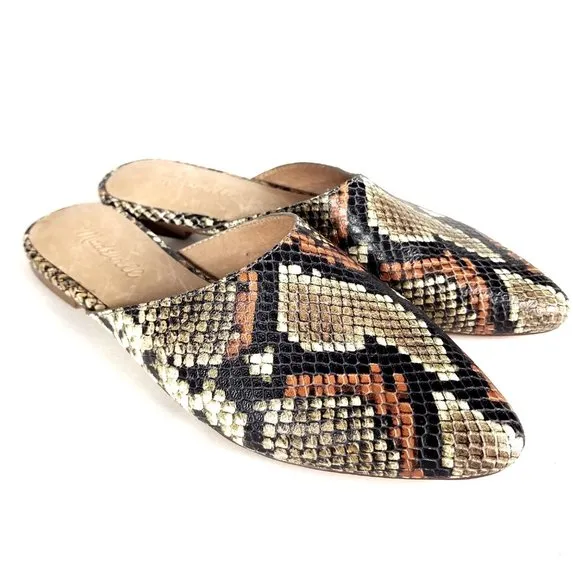 NEW Madewell Remi Snakeskin Mule Flats Brown Tan Size 6.5