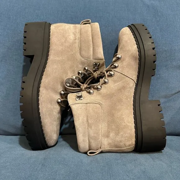 NEW Marc Fisher LTD Grey Suede Leather Nairy Hiking Boots, Sz 9.5M (JJ)