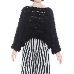 NEW MATTHILDUR forest hand-knit cotton fur sweater in black