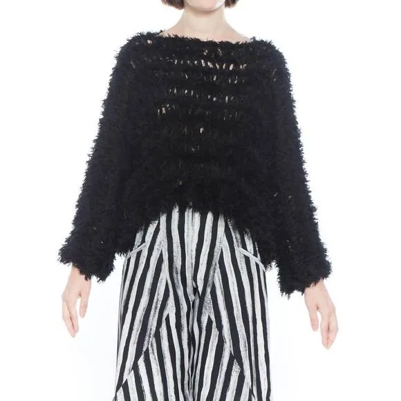 NEW MATTHILDUR forest hand-knit cotton fur sweater in black