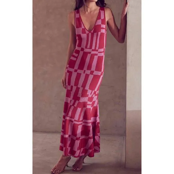 NEW MISA LOS ANGELES brenna knit midi dress in red/pink