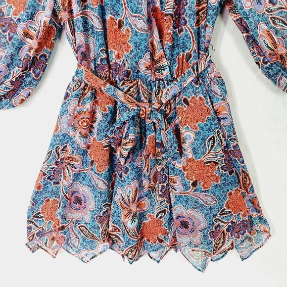 New Misa Women's Blue Floral Tara Cerulean Blouson Mini Dress P2684