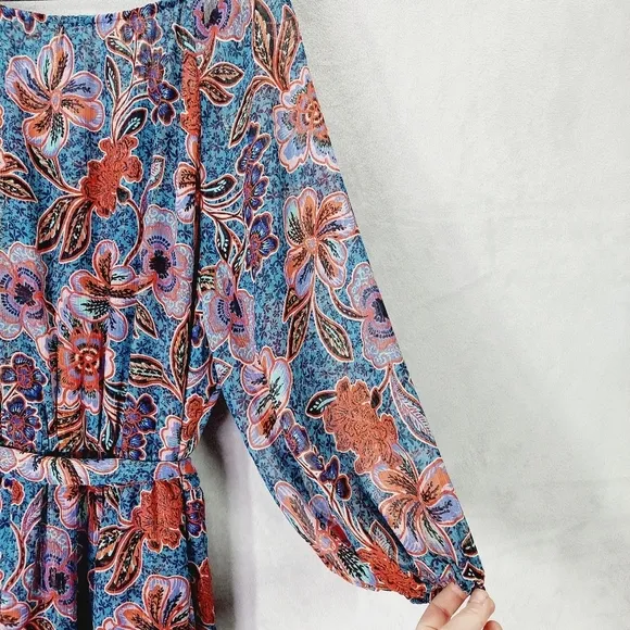 New Misa Women's Blue Floral Tara Cerulean Blouson Mini Dress P2684