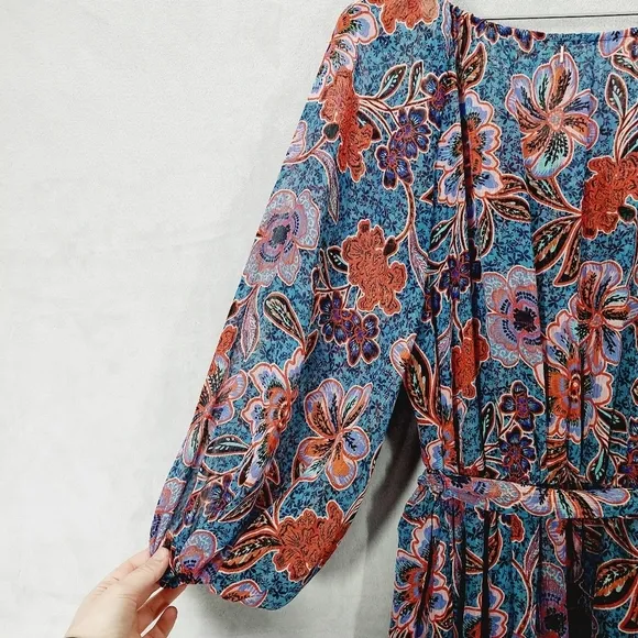 New Misa Women's Blue Floral Tara Cerulean Blouson Mini Dress P2684