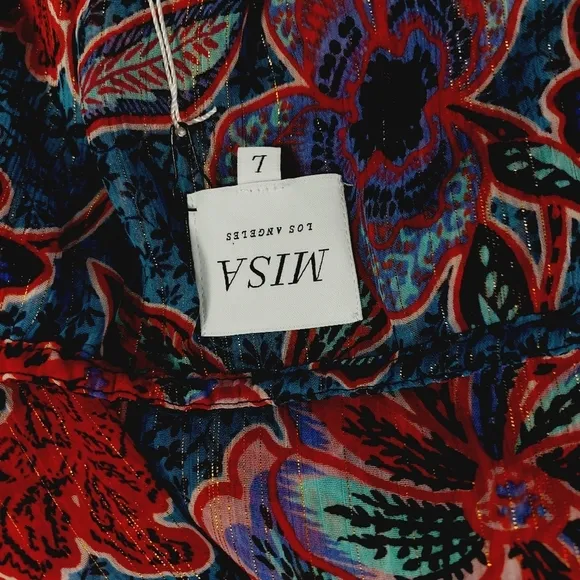 New Misa Women's Blue Floral Tara Cerulean Blouson Mini Dress P2684
