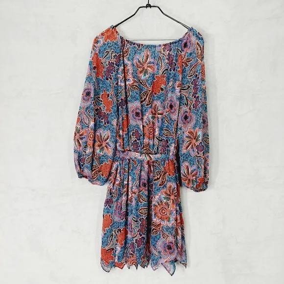 New Misa Women's Blue Floral Tara Cerulean Blouson Mini Dress P2684