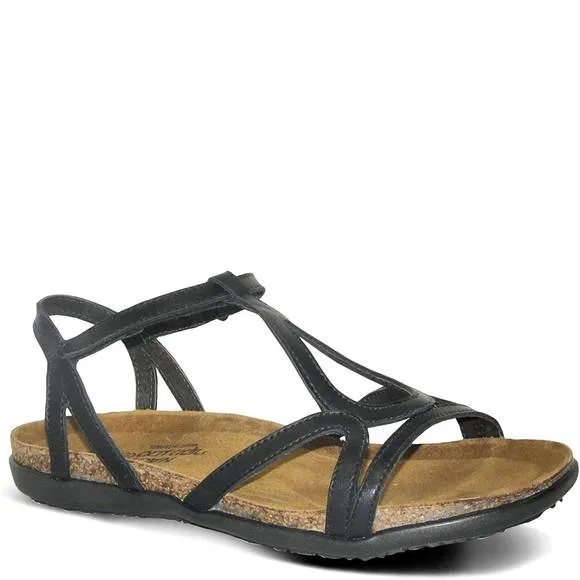 NEW NAOT women's dorith sandal with cork footbed in black raven leather