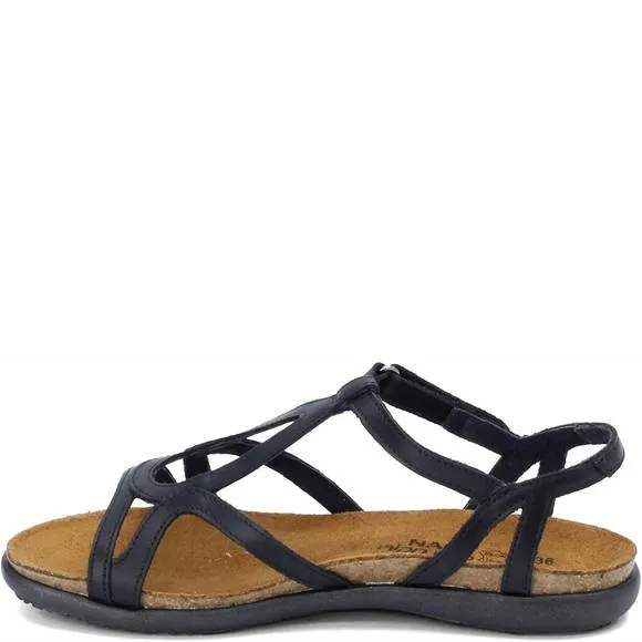 NEW NAOT women's dorith sandal with cork footbed in black raven leather