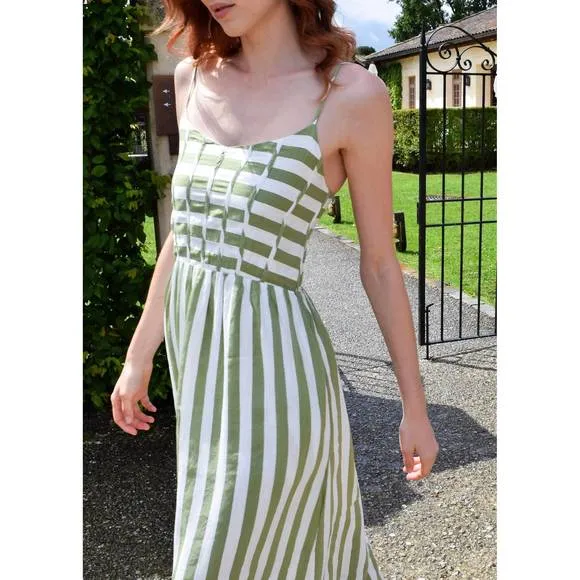 NEW NEVER A WALLFLOWER grass stripe corset dress in green