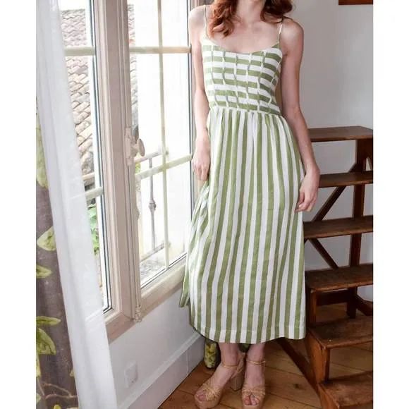 NEW NEVER A WALLFLOWER grass stripe corset dress in green