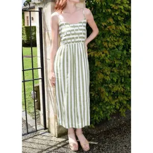 NEW NEVER A WALLFLOWER grass stripe corset dress in green