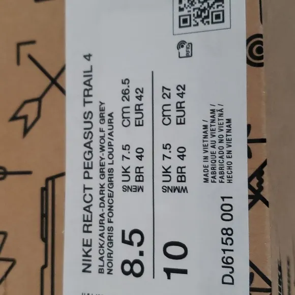 New Nike React Pegasus Trail Black Grey Outdoor Running Sneakers Womens 10