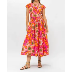 NEW OLIPHANT cap sleeve midi dress in umbria pink
