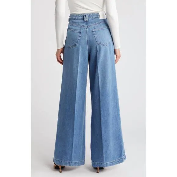 NEW PAIGE portia double waistband wide leg jeans in enzo distress