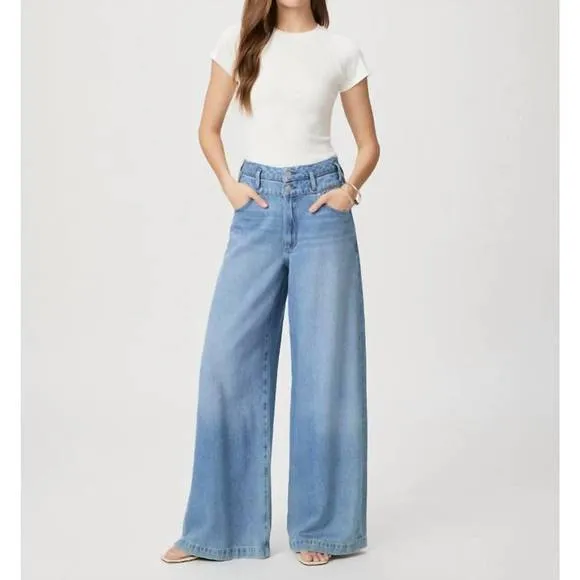 NEW PAIGE portia double waistband wide leg jeans in enzo distress