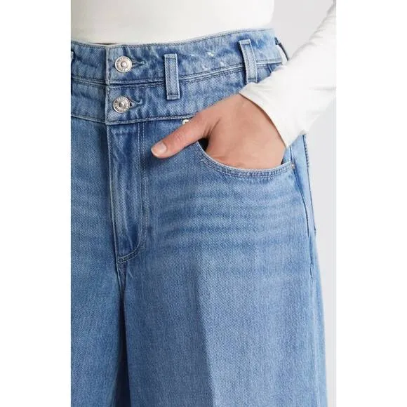 NEW PAIGE portia double waistband wide leg jeans in enzo distress