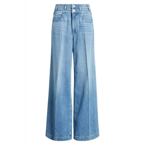 NEW PAIGE portia double waistband wide leg jeans in enzo distress
