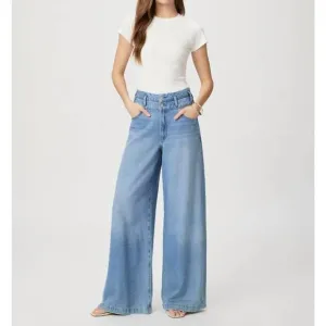 NEW PAIGE portia double waistband wide leg jeans in enzo distress
