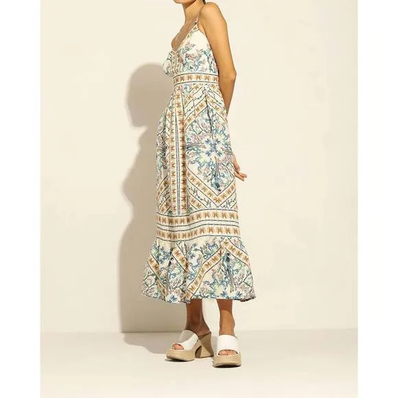 NEW RANNA GILL alvie strap tier midi dress in multi color