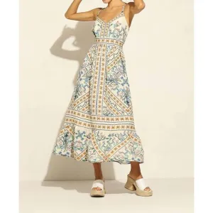 NEW RANNA GILL alvie strap tier midi dress in multi color