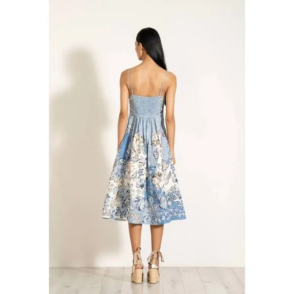 NEW RANNA GILL aria pleated midi dress in sky blue