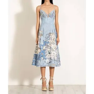 NEW RANNA GILL aria pleated midi dress in sky blue