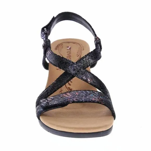 NEW REVERE women's luxor wedge sandal in black metallic python