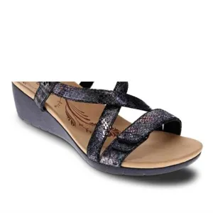 NEW REVERE women's luxor wedge sandal in black metallic python