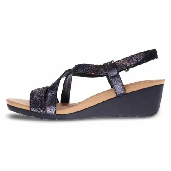 NEW REVERE women's luxor wedge sandal in black metallic python